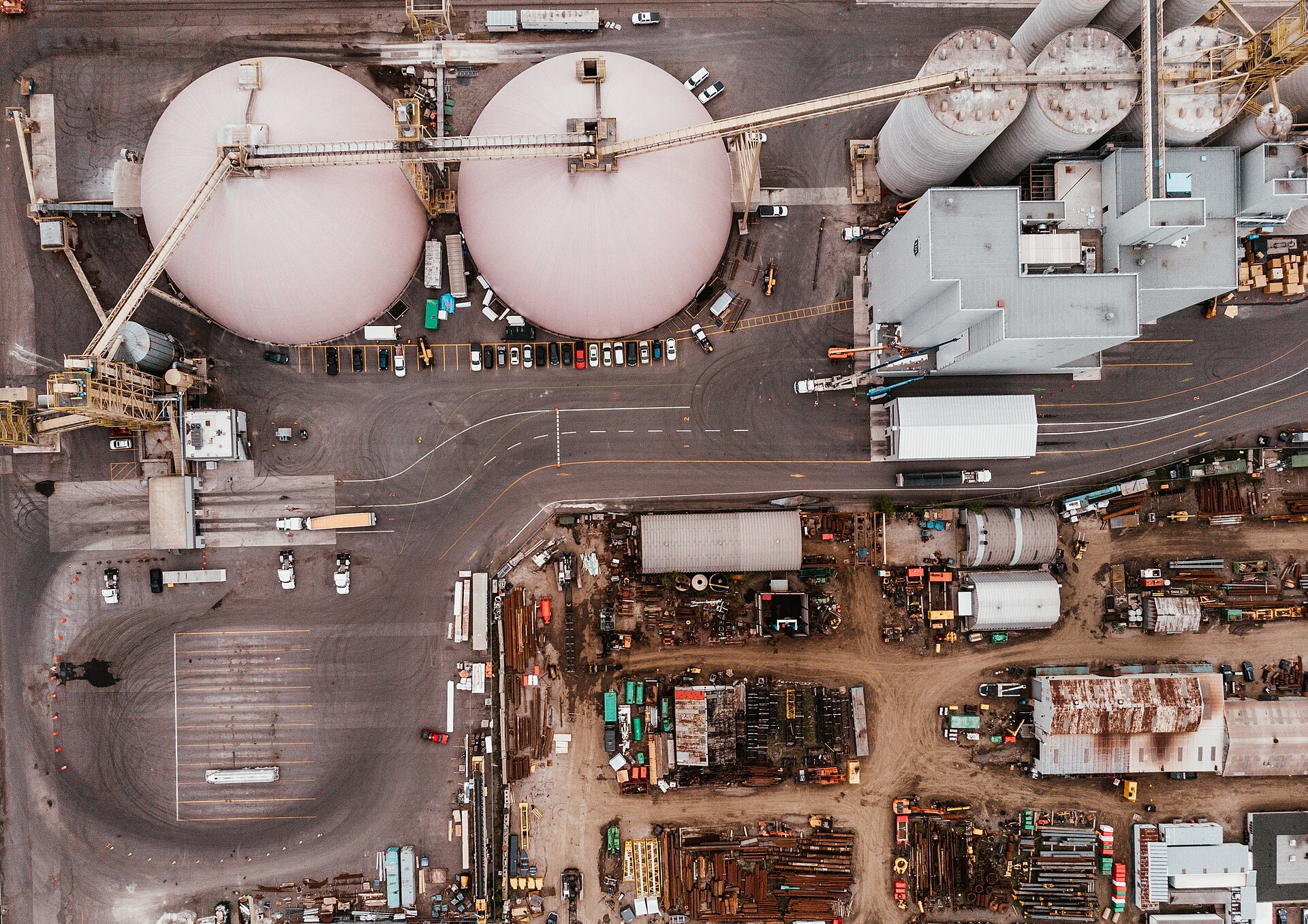 Aerial view of an industrial factory complex in Ontario, Canada