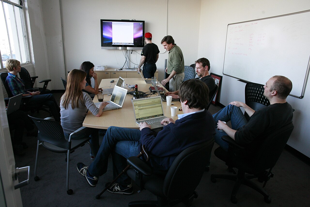 Team reviewing information together in a meeting room